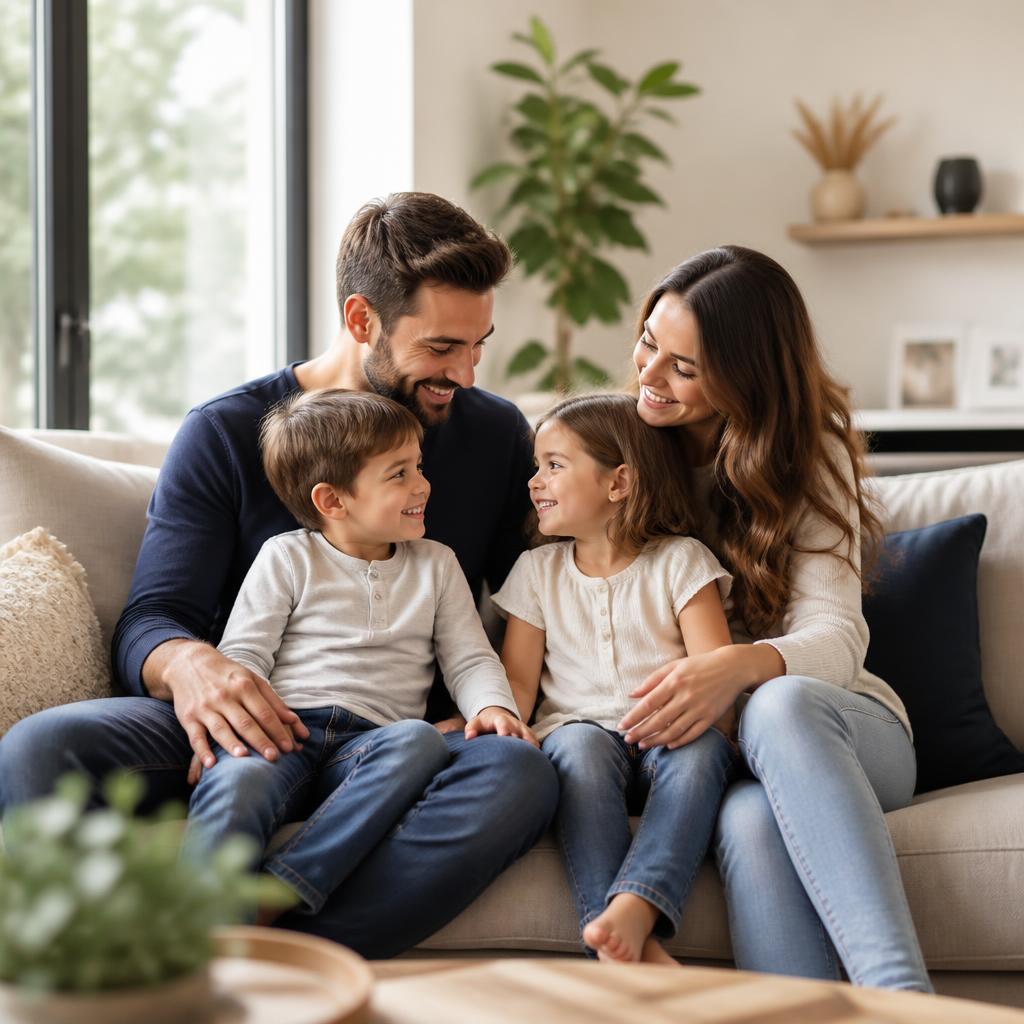 A family spending time together at home